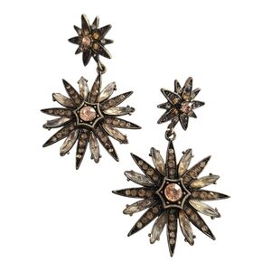 Vintage Starburst Antique Victorian Gold Spike Marquise Cut Rhinestone Earrings